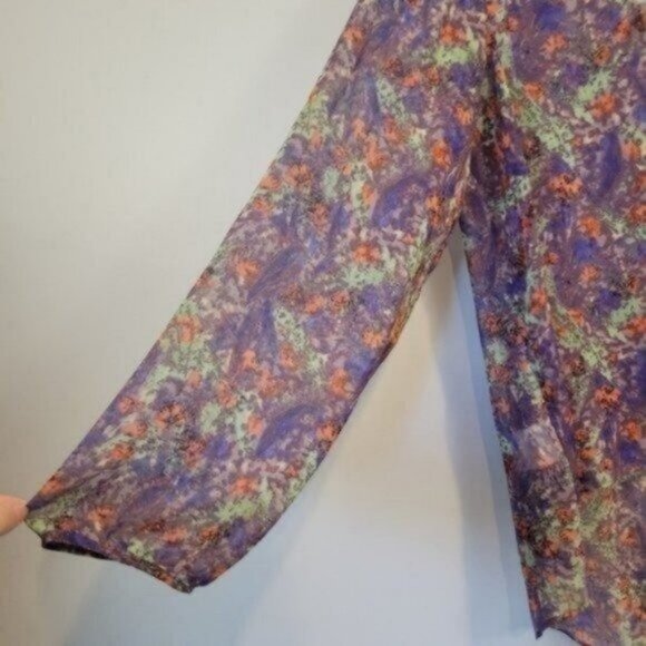 BCBG Generation Sheer Multicolor Water Color Cut Out Back High Low Blouse - Picture 3 of 9